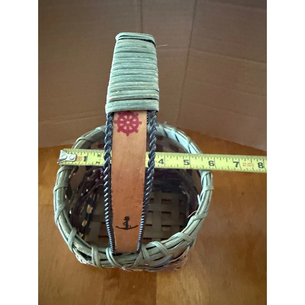 Nautical Woven Splint Basket Hand Painted Lighthouse Sailboat Anchor Decor